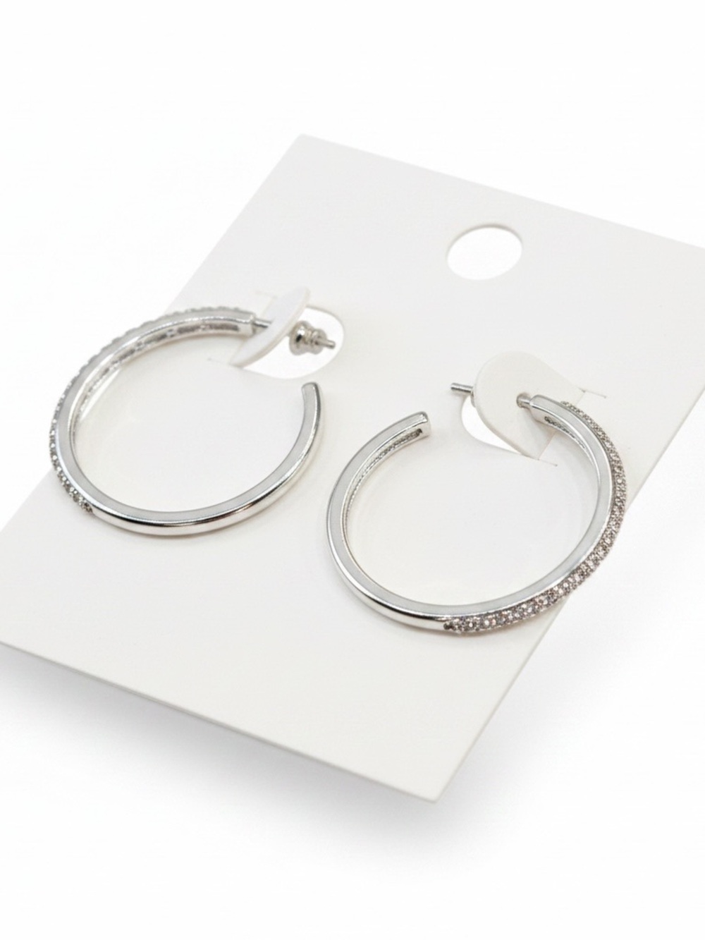 Silver Pavé Hoop Earrings - ((NWT))